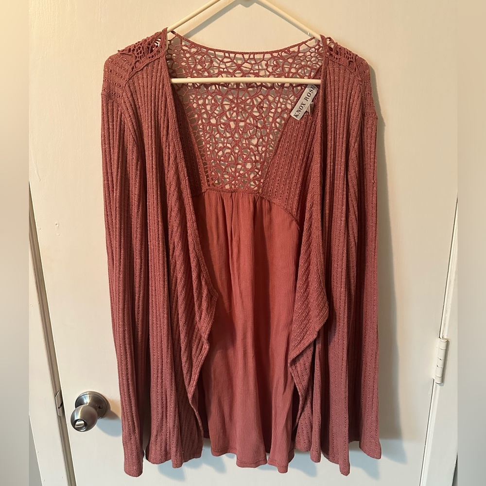 XL Knox Rose Lacy Pink Lightweight Cardigan Sweater
